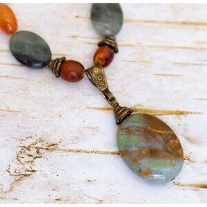 17 1/2 inch, Vintage Bohemian Abstract Stones Necklace - BK1